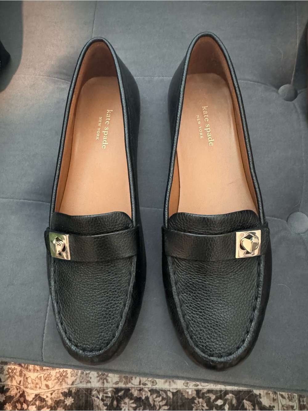 kate spade Black Leather Loafers with Gold Accent - size 8.5